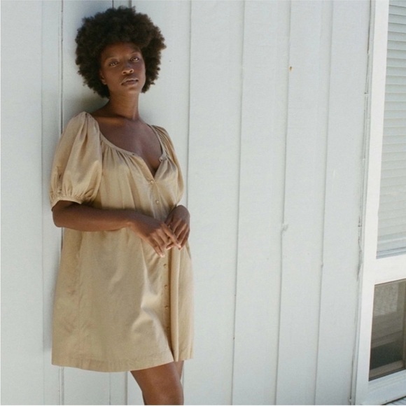 DÔEN Josette Gathered Organic Cotton-blend
Voile Mini Dress  (driftwood) NEW - Picture 1 of 9